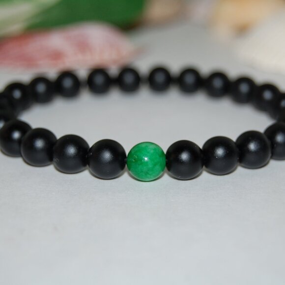 Onyx Bracelet,Black Onyx Stone Bracelet,Jade Bead,Black and Green Bracelet - Picture 1 of 2